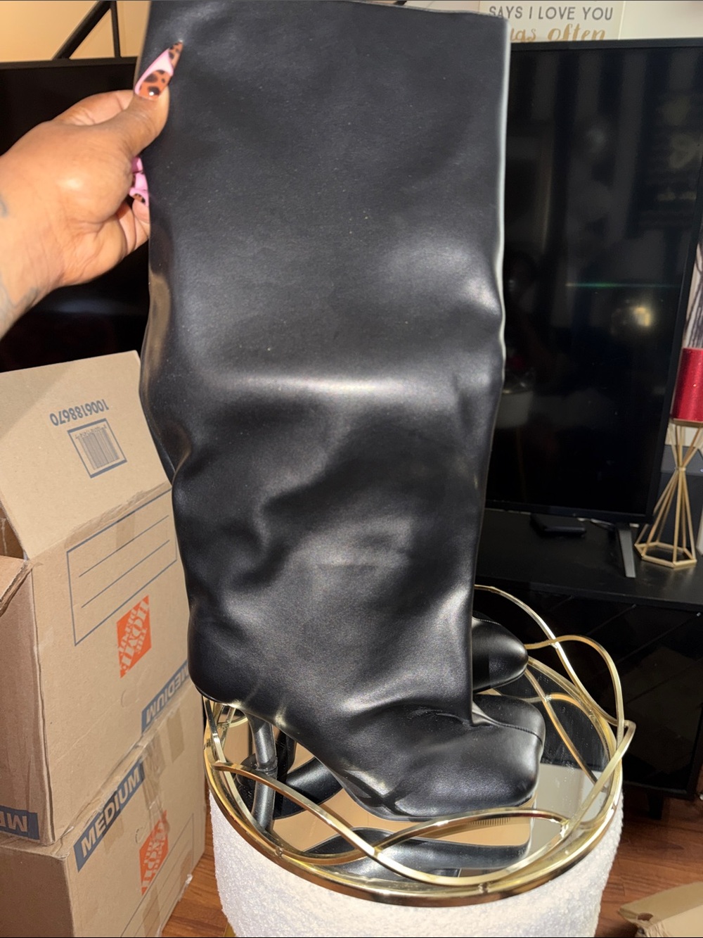 Women's Black Faux Leather Knee-High Boot